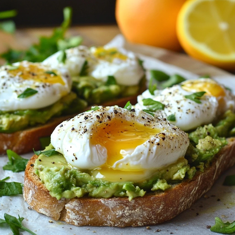 牛油果吐司配水煮蛋与香草