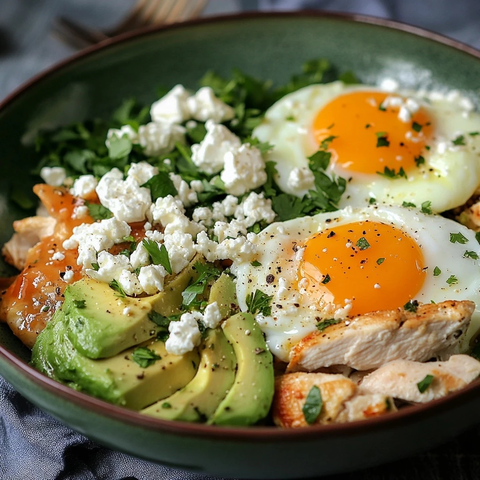 鸡肉牛油果早餐蛋碗