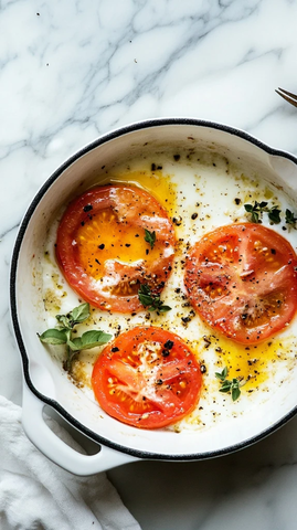 煎番茄白厨房俯瞰早餐