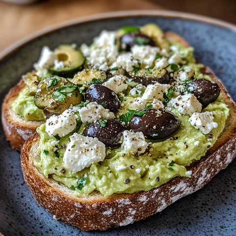 牛油果吐司配羊奶酪橄榄