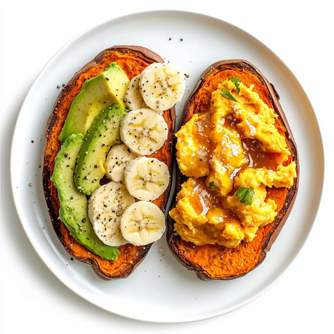 甜薯吐司配香蕉与牛油果