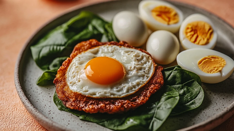 煎蛋与煮蛋配绿叶