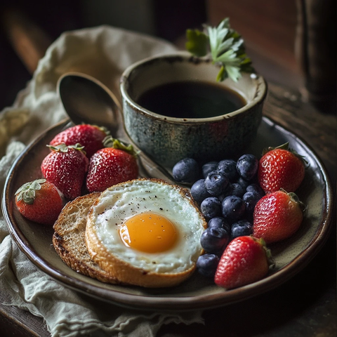 早餐盘培根煎蛋吐司