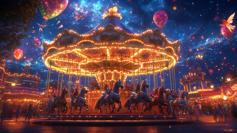 夜晚灯光璀璨的旋转木马