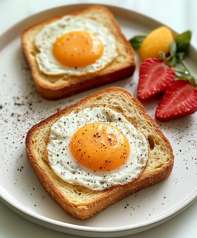 鸡蛋面包片配新鲜水果
