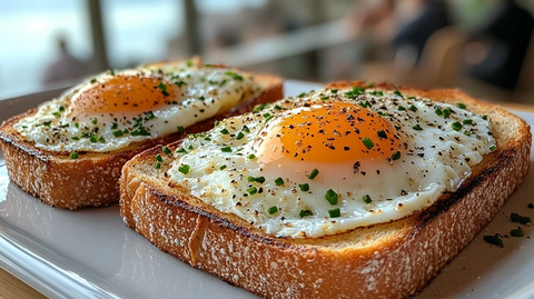 金黄蛋吐司与翠绿香葱