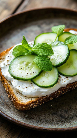 奶油黄瓜薄片开放三明治