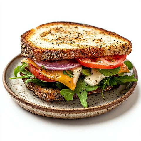 手工盘子上的三明治