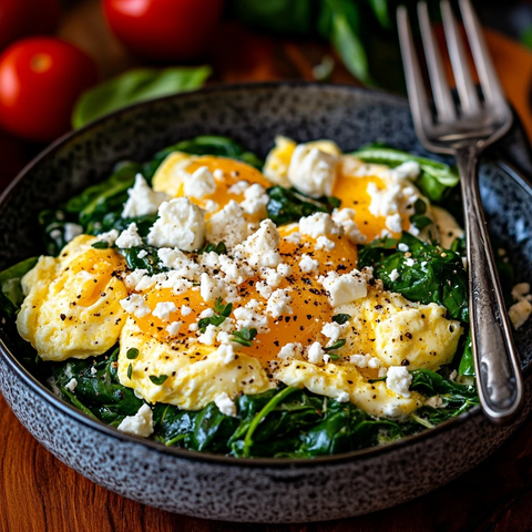 菠菜鸡蛋配羊乳酪