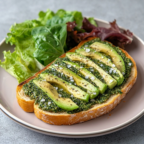 香草罗勒松子酱牛油果酸面包