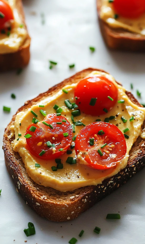 烤黑麦面包片配奶油与番茄