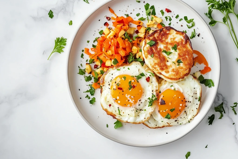 煎蛋哈罗米配蔬菜