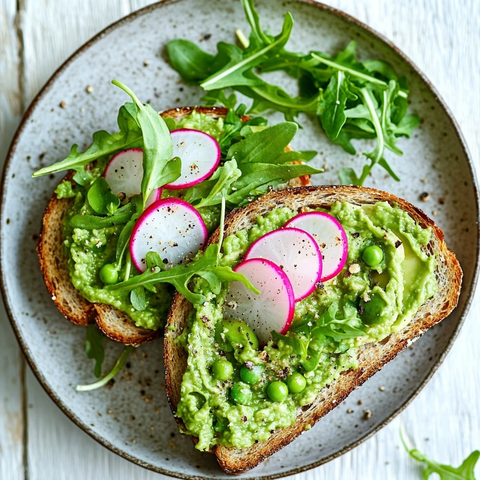 绿扁豆薄荷酱两片全麦吐司