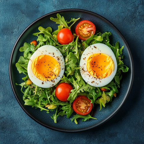 半熟蛋配番茄樱桃沙拉