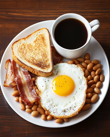 英式早餐配烤面包和咖啡