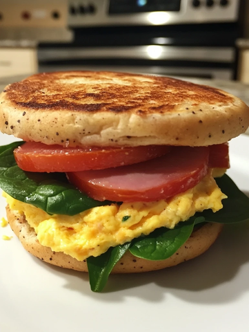 全麦英式松饼配菠菜火腿蛋三明治