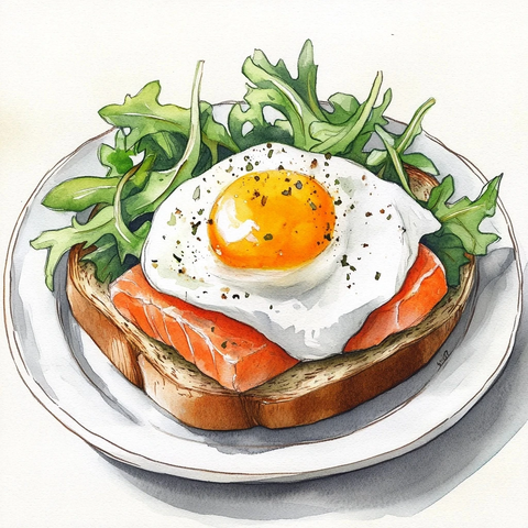 水波蛋吐司三文鱼绿叶