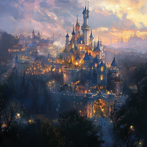 灯火辉煌的城堡夜景全景