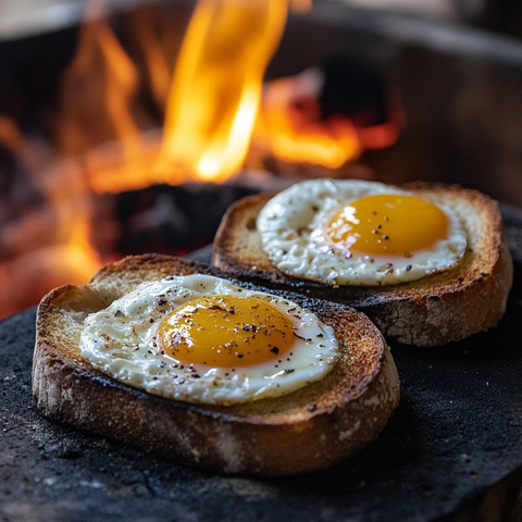 面包切片火烤蛋覆盖