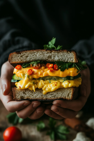 蔬菜三明治配红辣椒蛋黄酱