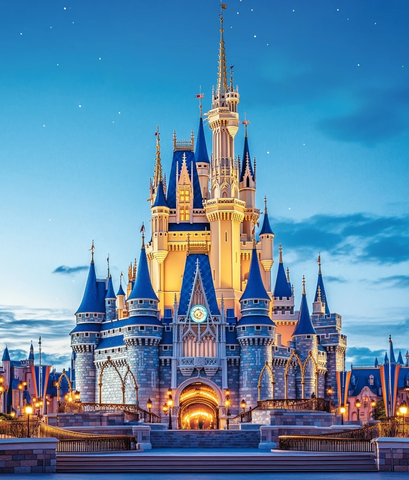 梦幻城堡夜景迪士尼乐园的标志性建筑