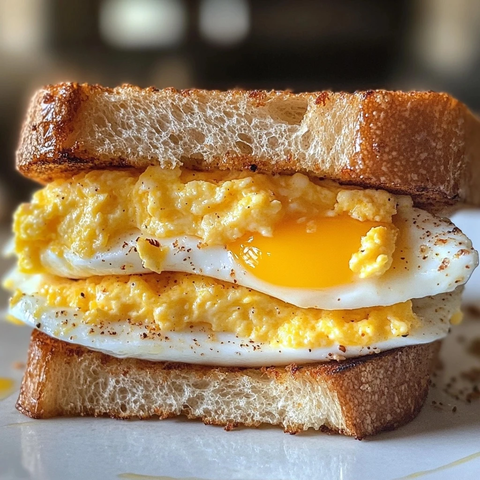 煎蛋三明治配奶油酱面包