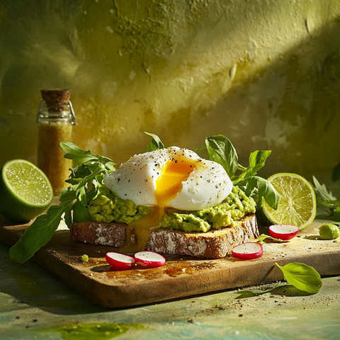 鳄梨吐司配温泉蛋和香草