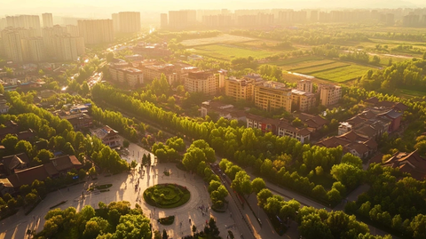城市鸟瞰图绿树成荫建筑错落有致