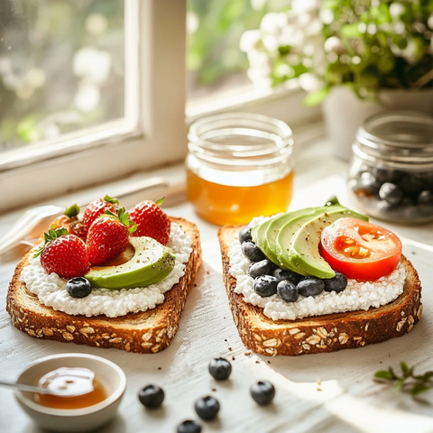 多谷面包配奶油奶酪和水果