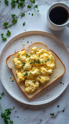 四蛋炒饭配四片白吐司咖啡