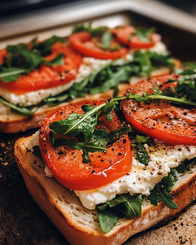 烤红椒芝麻菜山羊奶酪