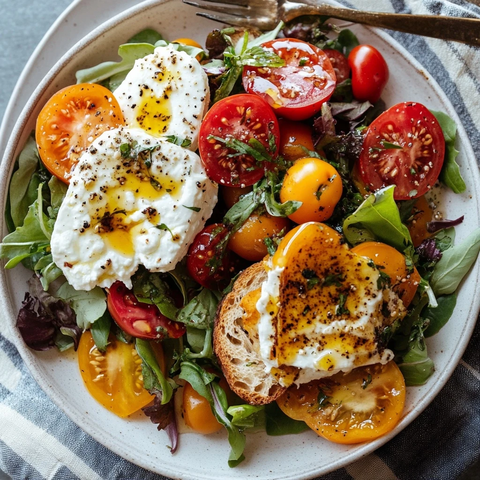 脆嫩生菜与香烤面包拼盘