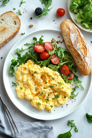 鸡蛋法棍沙拉白盘组合