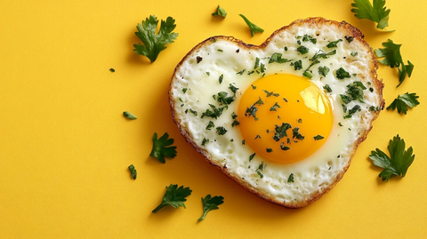 心形鸡蛋与香草黄背景