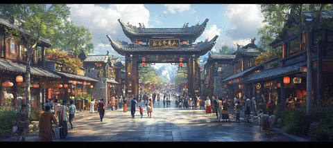 古风街道热闹场景尽显传统韵味