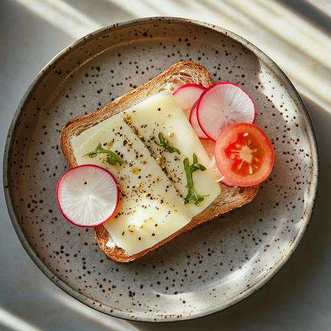 芝士吐司配番茄红萝卜片