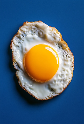 蓝色背景下煎蛋