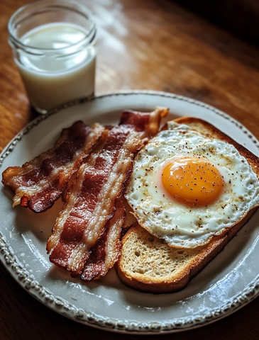 培根鸡蛋吐司配牛奶