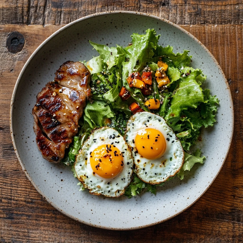 木桌沙拉鸡蛋排骨