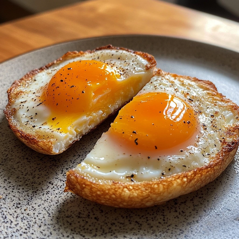 煎蛋蛋黄切半流心状态