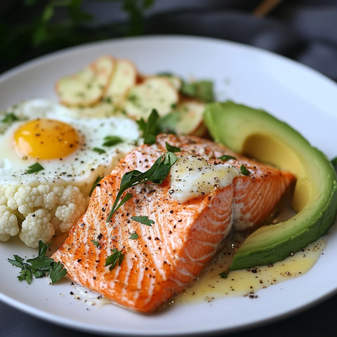 三文鱼牛油果鸡蛋花椰菜餐