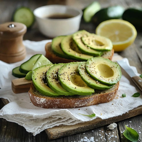 牛油果切片配酸面包和香菜