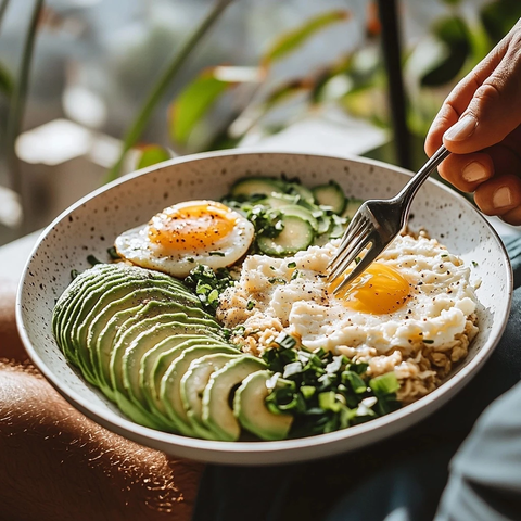 手持餐具准备享用早餐