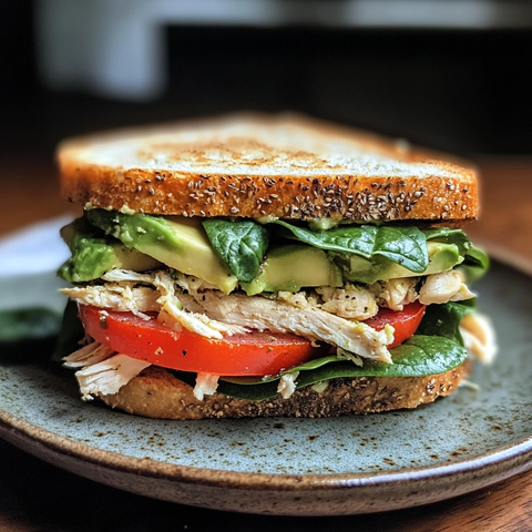 全麦面包鸡肉牛油果三明治