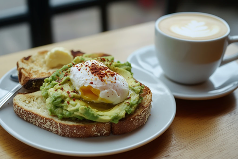 牛油果水煮蛋吐司配咖啡