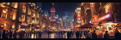 繁华都市商业街夜景人群景象