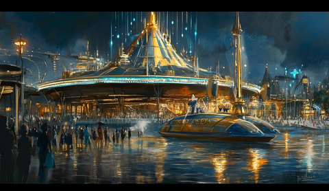 充满未来感的夜景游乐场所全景