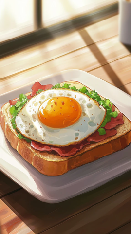 早餐面包煎蛋培根