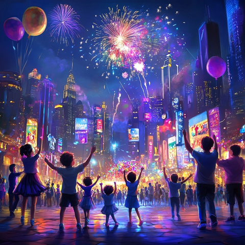 城市中人们庆祝节日的热闹夜景