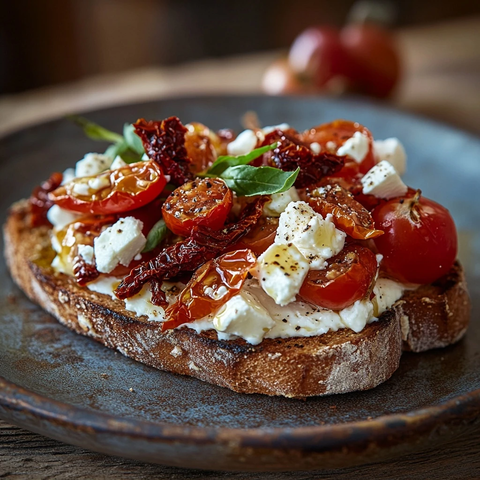 开面三明治配葡萄番茄与羊奶酪